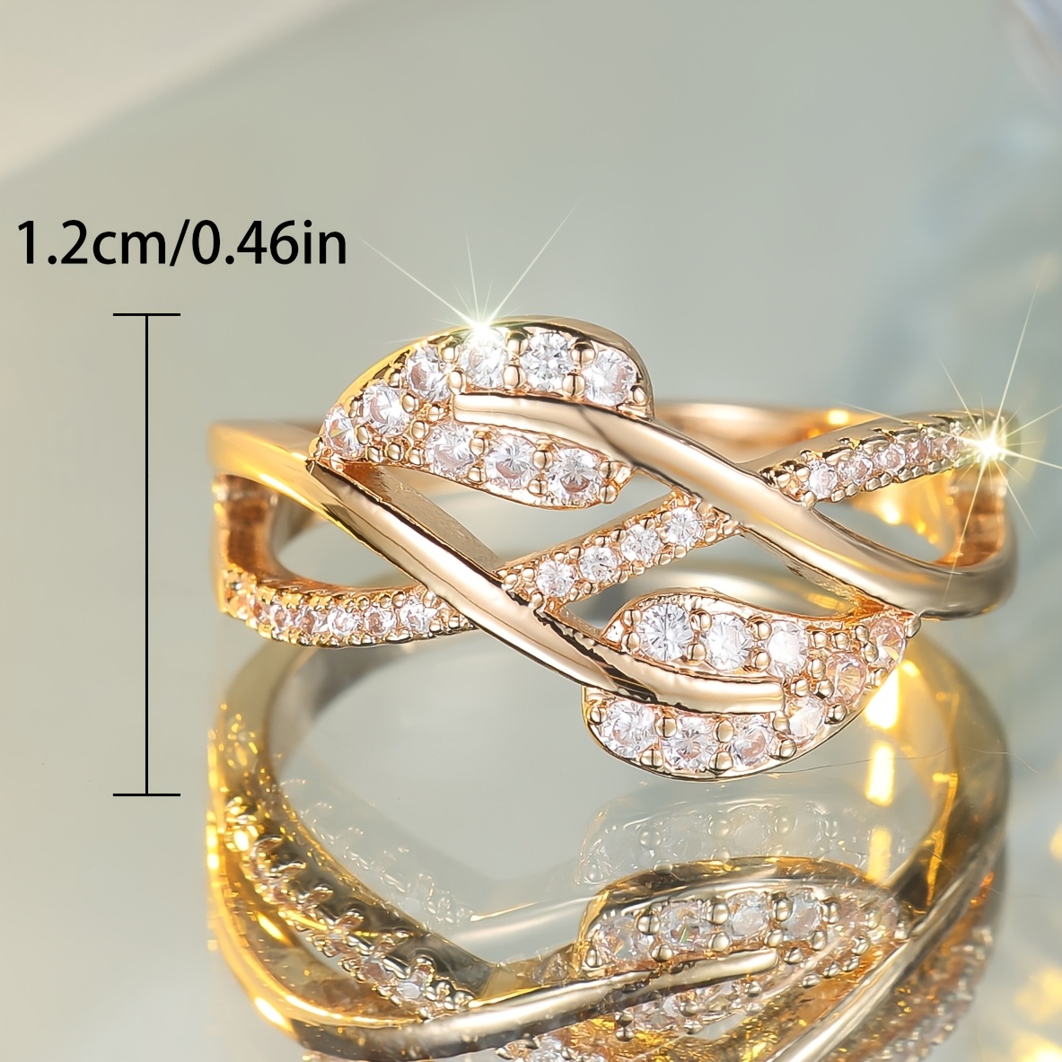 Leaf-Cross Ring Inlaid with Round White Synthetic Zirconia